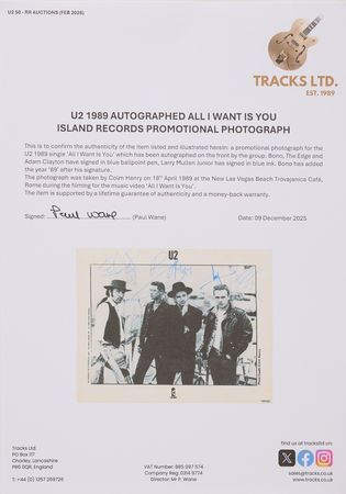 Lot #637 U2 Signed Photograph - Image 2