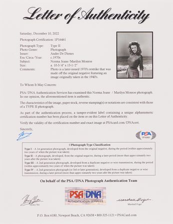 Lot #771 Marilyn Monroe Oversized Original Photograph by Andre de Dienes - PSA Type II - Image 3