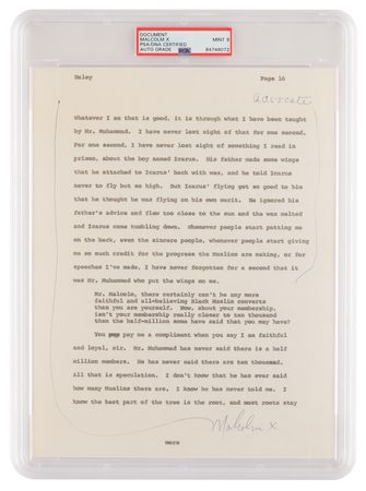 Lot #292 Malcolm X Signed Page for Alex Haley?s Playboy Interview - PSA MINT 9 - Image 1