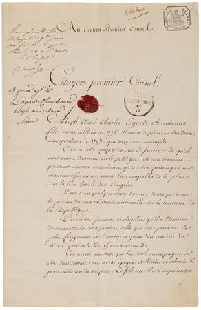Lot #450 Napoleon Document Signed - Requesting a Police Report on an Émigré - Image 1