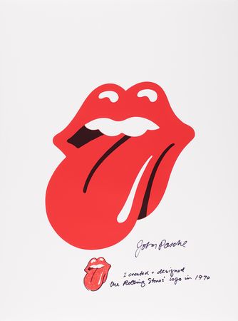 Lot #620 Rolling Stones: John Pasche Signed Print (18? x 24?) with added 'Tongue and Lips' Logo Sketch - Image 1