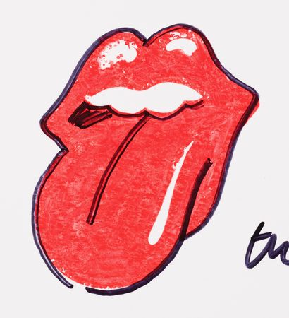Lot #620 Rolling Stones: John Pasche Signed Print (18? x 24?) with added 'Tongue and Lips' Logo Sketch - Image 3