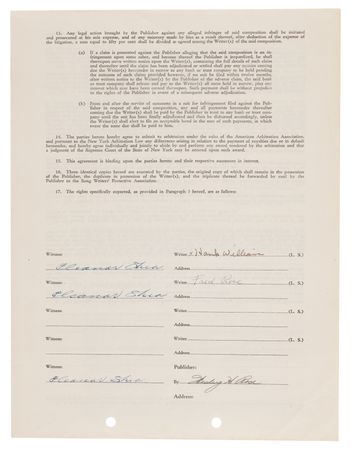 Lot #606 Hank Williams and Fred Rose Copyright Document Signed for 