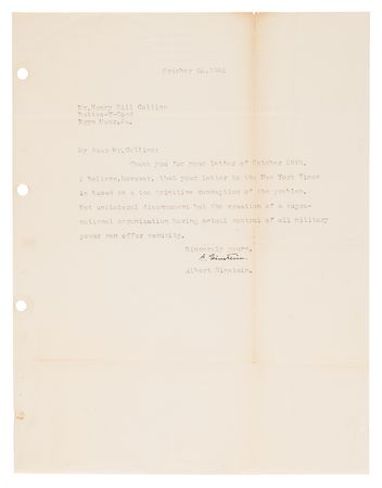 Lot #315 Albert Einstein Typed Letter Signed, Proposing a World Government as the Solution to Atomic Warfare: 