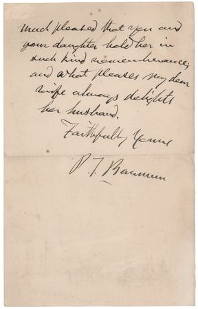 Lot #343 P. T. Barnum Autograph Note Signed