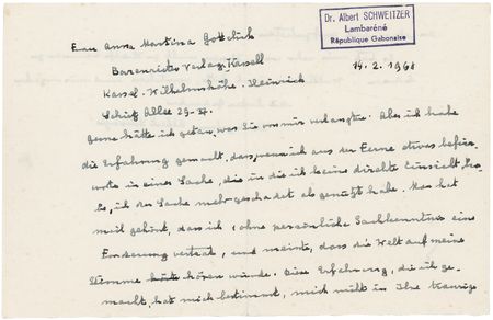 Lot #419 Albert Schweitzer Autograph Letter Signed - Image 1