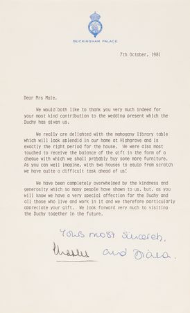 Lot #274 Princess Diana and King Charles III Typed Letter Signed - Image 1