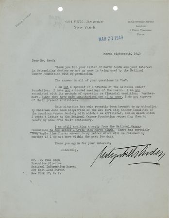 Lot #341 Elizabeth Arden Typed Letter Signed
