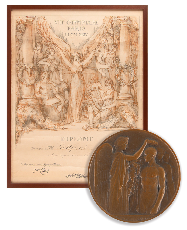 Lot 3124 Paris 1924 Summer Olympics Participation Medal and Diploma