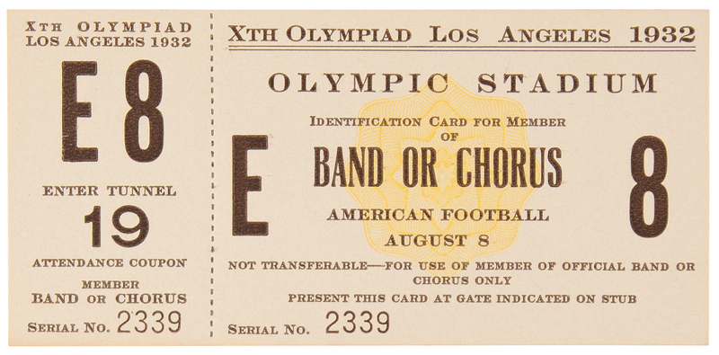 Lot 3290 Los Angeles 1932 Summer Olympics 'Football' Admission Pass