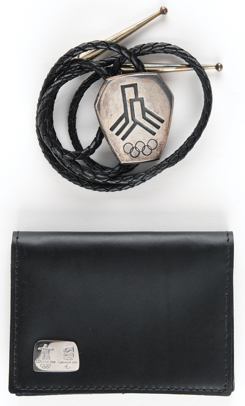 Lot 3335 Salt Lake City 2002 and Vancouver 2010 Winter Olympics Bolo Tie and Wallet - From the Collection of IOC Member Phillip W. Coles