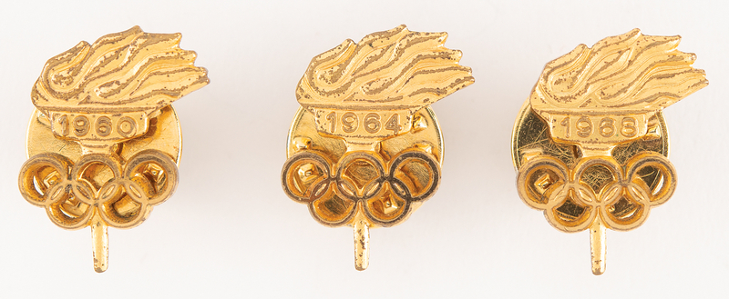 Lot 3253 Rome 1960, Tokyo 1964, and Mexico City 1968 Summer Olympics Participation Pins - From the Collection of IOC Member Phillip W. Coles