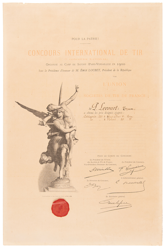 Lot 3158 Paris 1900 Olympics Participation Diploma for Shooting