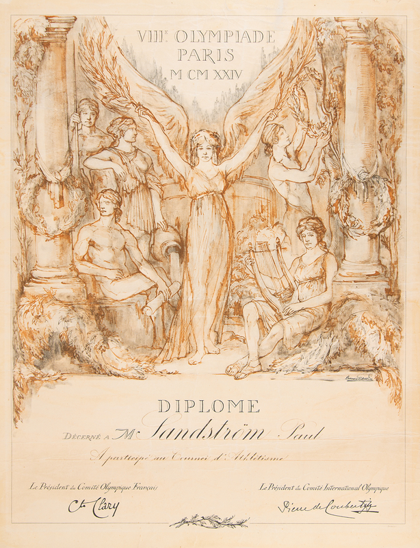 Lot 3159 Paris 1924 Summer Olympics Participation Diploma
