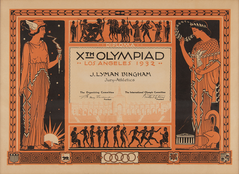 Lot 3163 Los Angeles 1932 Summer Olympics Participation Diploma