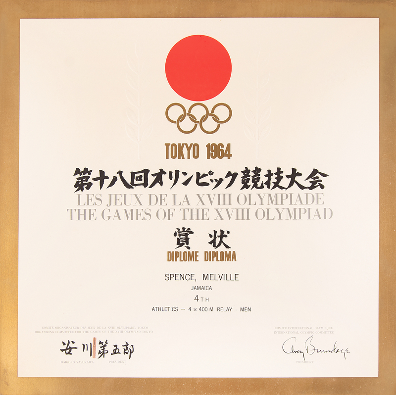 Lot 3170 Tokyo 1964 Summer Olympics Participation Diploma for Athletics