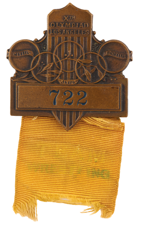 Lot 3198 Los Angeles 1932 Summer Olympics Competitor's Badge for Wrestling