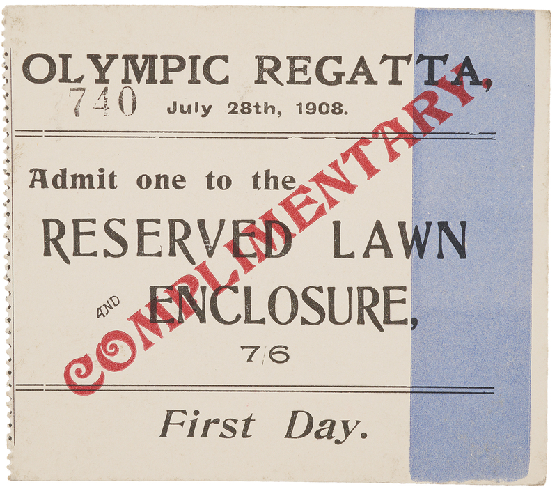 Lot 3287 London 1908 Olympics 'Complimentary' Ticket Stub for the Olympic Regatta