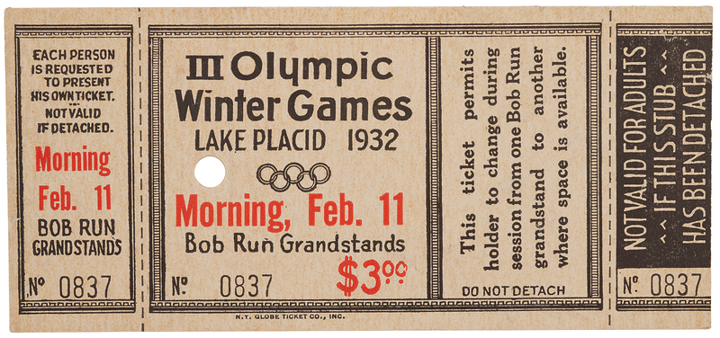 Lot 3291 Lake Placid 1932 Winter Olympics Ticket for Bobsled