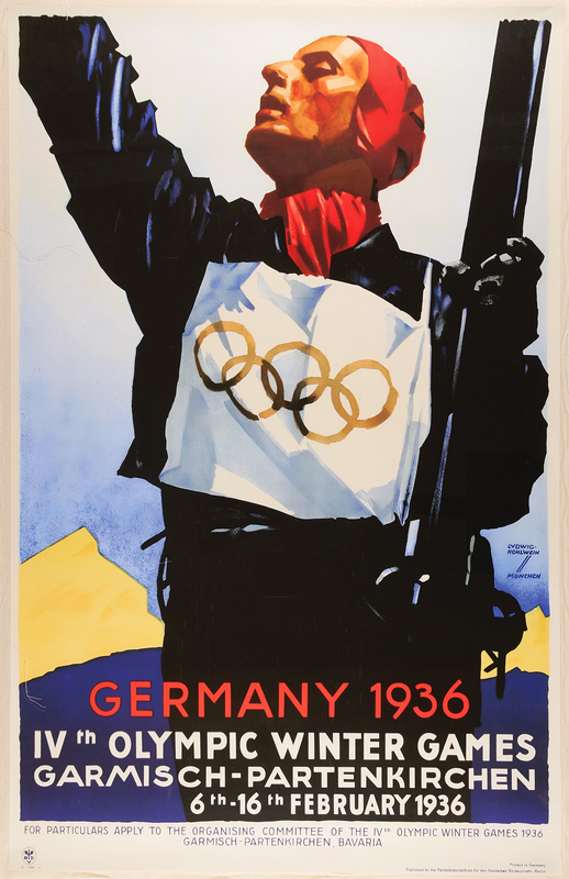 Lot 3255 Garmisch 1936 Winter Olympics Poster (Reproduction) - 25.5˝ x 39.75˝