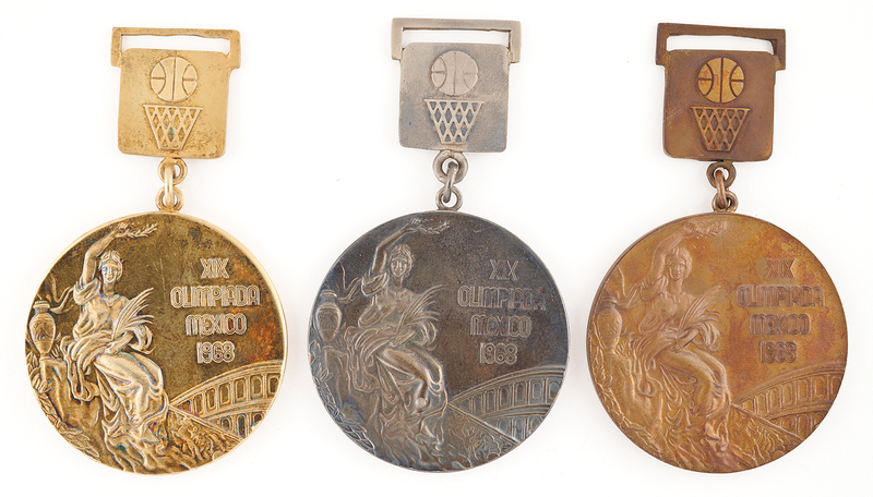 Lot 3083 Mexico City 1968 Summer Olympics Set of Gold, Silver, and Bronze Winner's Medals with Pins in Presentation Box