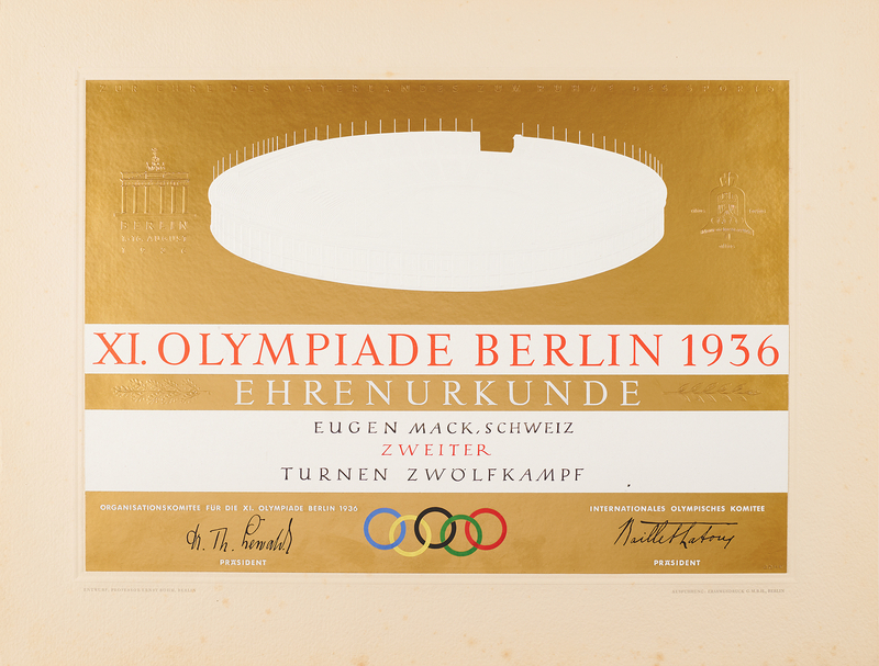 Lot 3164 Berlin 1936 Summer Olympics Silver Winner's Medal Diploma Presented to a Legendary Swiss Gymnast