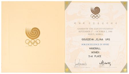 Lot #3173 Seoul 1988 Summer Olympics Bronze Medal Winner's Diploma for Handball - Image 3
