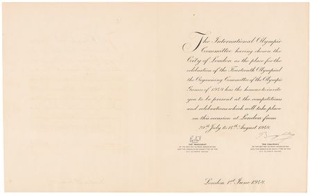 Lot #3275 London 1948 Summer Olympics Invitation from the British Olympic Association and Olympic Organizing Committee - Image 2