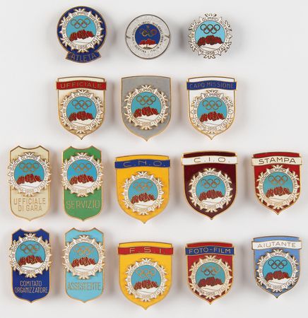 Lot #3210 Cortina 1956 Winter Olympics Collection of (16) Badges - Image 1