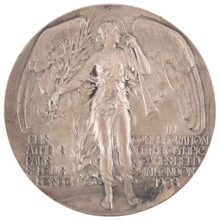 Lot #3120 London 1908 Olympics Silvered Bronze Participation Medal - Image 2