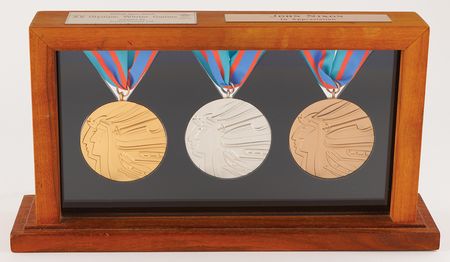 Lot #3092 Calgary 1988 Winter Olympics Gold, Silver, and Bronze Winners' Medals Display - Image 3