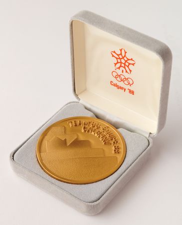 Lot #3092 Calgary 1988 Winter Olympics Gold, Silver, and Bronze Winners' Medals Display - Image 9