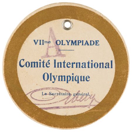 Lot #3186 Antwerp 1920 Olympics International Olympic Committee Cardboard Badge - Image 1