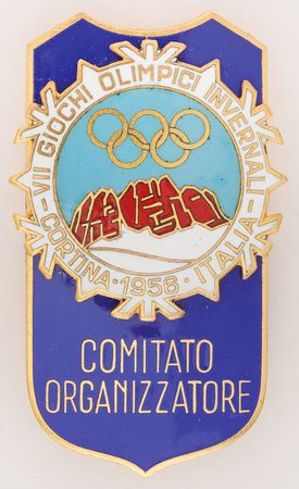 Lot #3213 Cortina 1956 Winter Olympics Organizing Committee Badge - Image 1