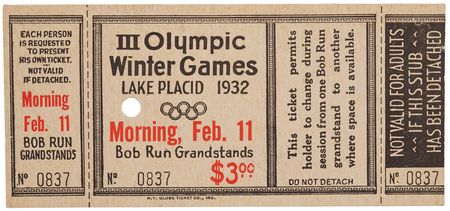 Lot #3291 Lake Placid 1932 Winter Olympics Ticket for Bobsled - Image 1