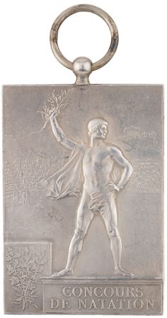 Lot #3048 Paris 1900 Olympics Silvered Bronze Winner's Medal for Swimming - Image 2