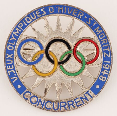 Lot #3131 St. Moritz 1948 Winter Olympics Bronze Participation Medal, Competitor's Badge, and (2) Diplomas - From the Collection of Canadian Speed Skater Frank Stack - Image 4