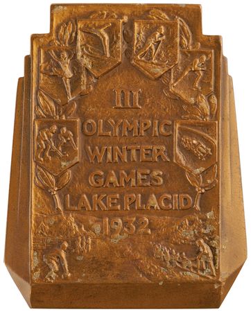 Lot #3068 Lake Placid 1932 Winter Olympics Bronze Winner's Medal for Speed Skating - From the Collection of Frank Stack, with Participation Medal, Contestant Badge, and Diplomas - Image 6