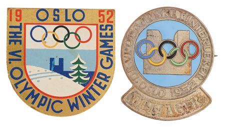 Lot #3136 Oslo 1952 Winter Olympics Copper Participation Medal, Participant Badge, and Diploma - From the Collection of Canadian Speed Skater Frank Stack - Image 4