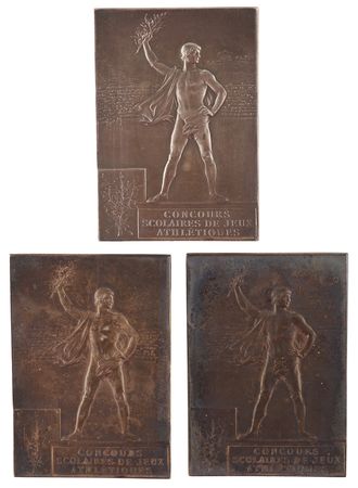 Lot #3050 Paris 1900 Olympics Set of (3) Silver Winners' Medals for School Athletic Games Competitions - Image 1