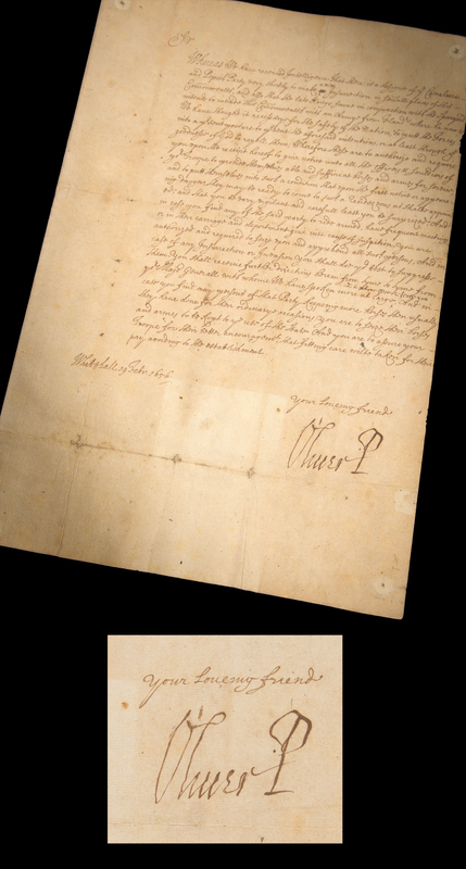 Lot 101 Oliver Cromwell Letter Signed as Lord Protector, Readying Troops for the Defense of England