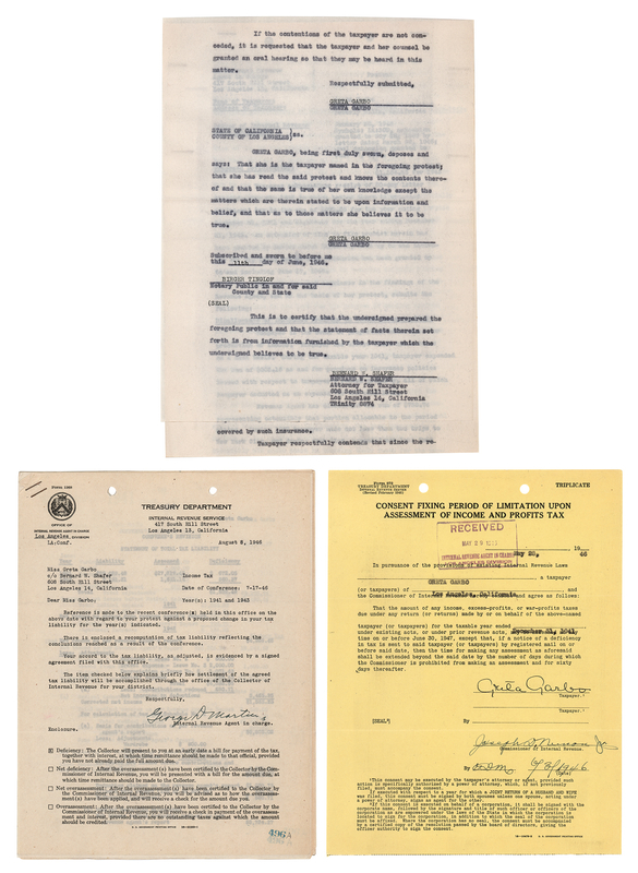 Lot 781 Greta Garbo Document Signed to IRS