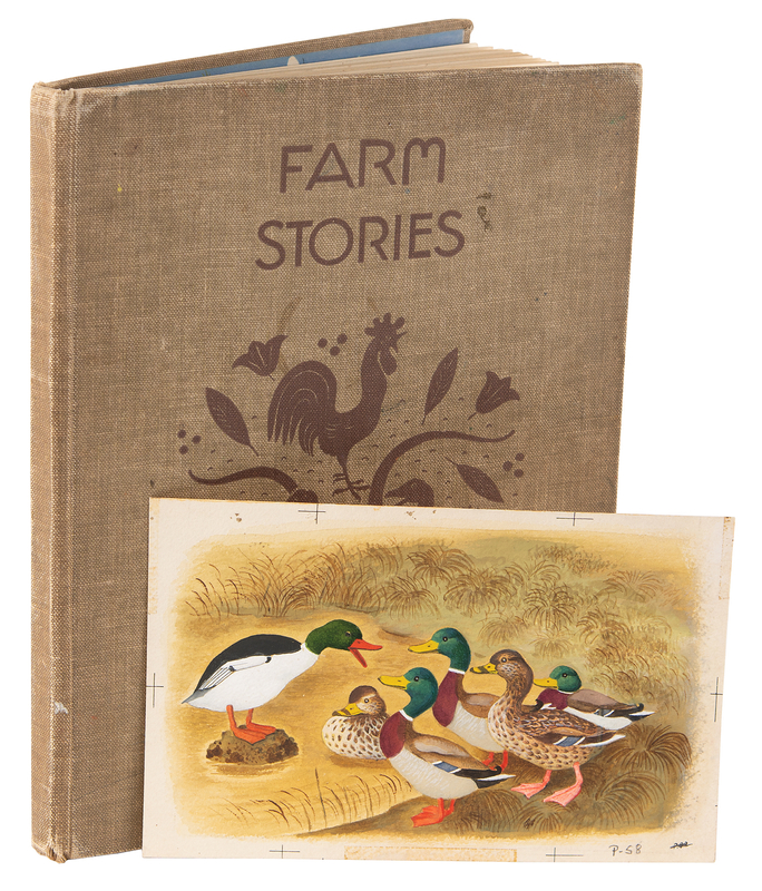 Lot 4081 Gustaf Tenggren watercolor painting of a duck family from Farm Stories