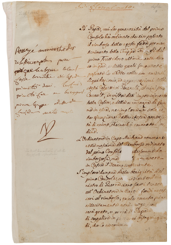 Lot 4031 Napoleon Autograph Endorsement Signed (8 Lines), on a Claim by Pope Pius VII for the Maintenance of French Troops