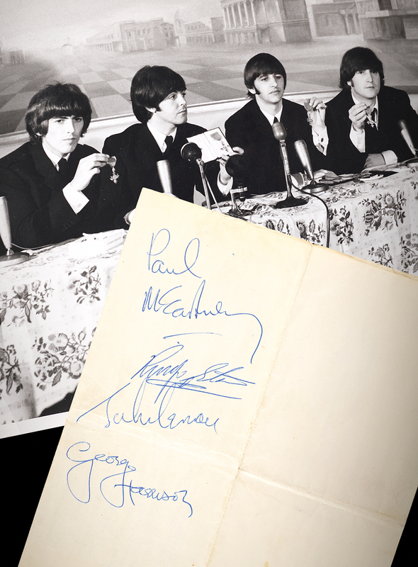 Lot 4087 Beatles Signatures - Obtained at Buckingham Palace When the Band Received Their MBEs from Queen Elizabeth II (October 26, 1965)