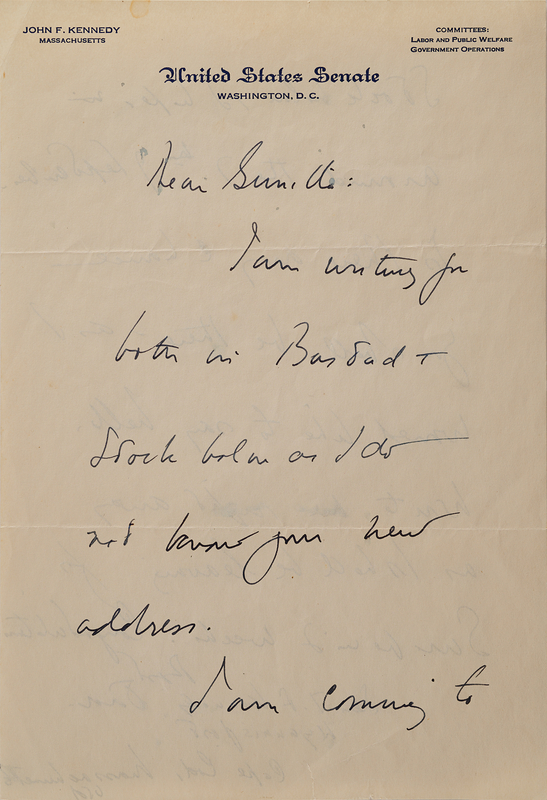 Lot 4024 John F. Kennedy Autograph Letter Signed as a Massachusetts Senator, Sent to His Swedish Mistress, Gunilla von Post