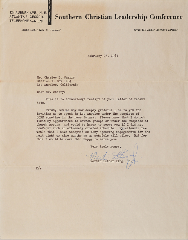 Lot 4017 Martin Luther King, Jr. Typed Letter Signed, Six Months Before His 'I Have a Dream' Speech: 