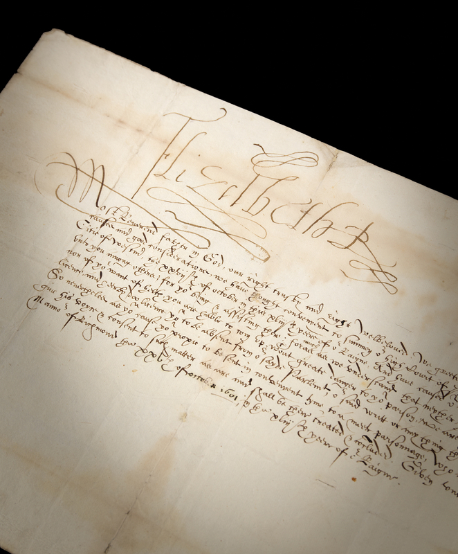Lot 4002 Queen Elizabeth I Letter Signed to the Archbishop of York, Excusing Him from Attending Parliament