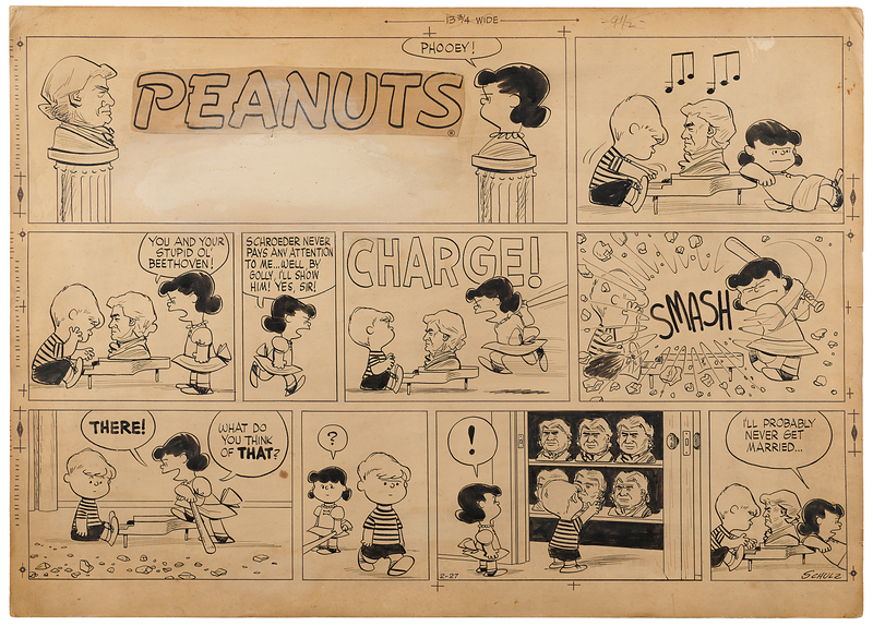 Lot 4076 Charles Schulz Signed Original Hand-Drawn Peanuts Sunday Comic Strip (February 27, 1955)