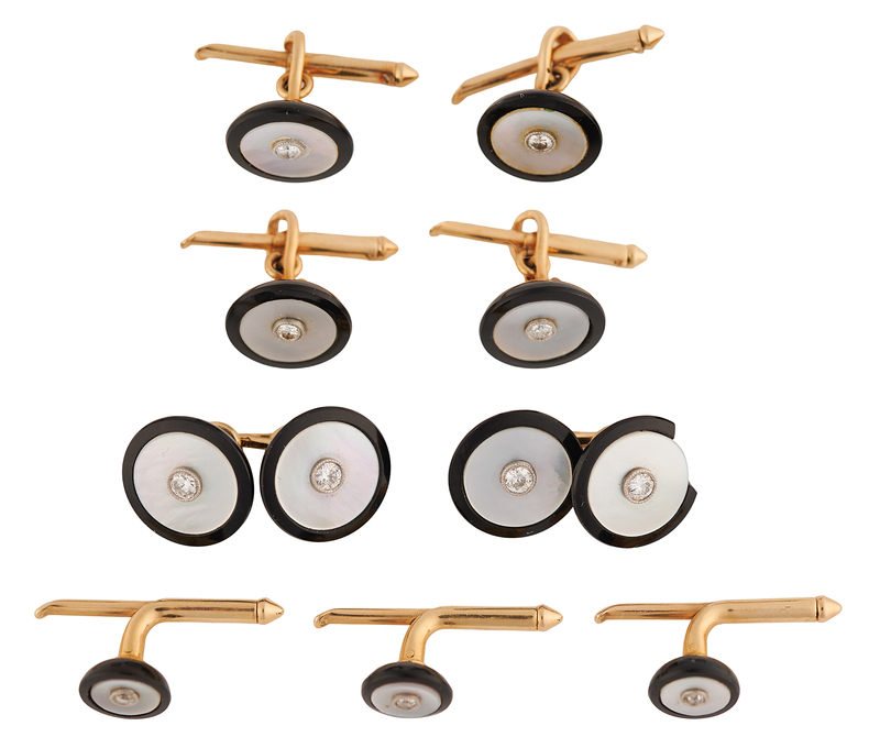 Lot 4022 Franklin D. Roosevelt's Lot of (9) Diamond-Set Formalwear Accessories - (2) Cufflinks, (4) Vest Studs, and (3) Shirt Studs